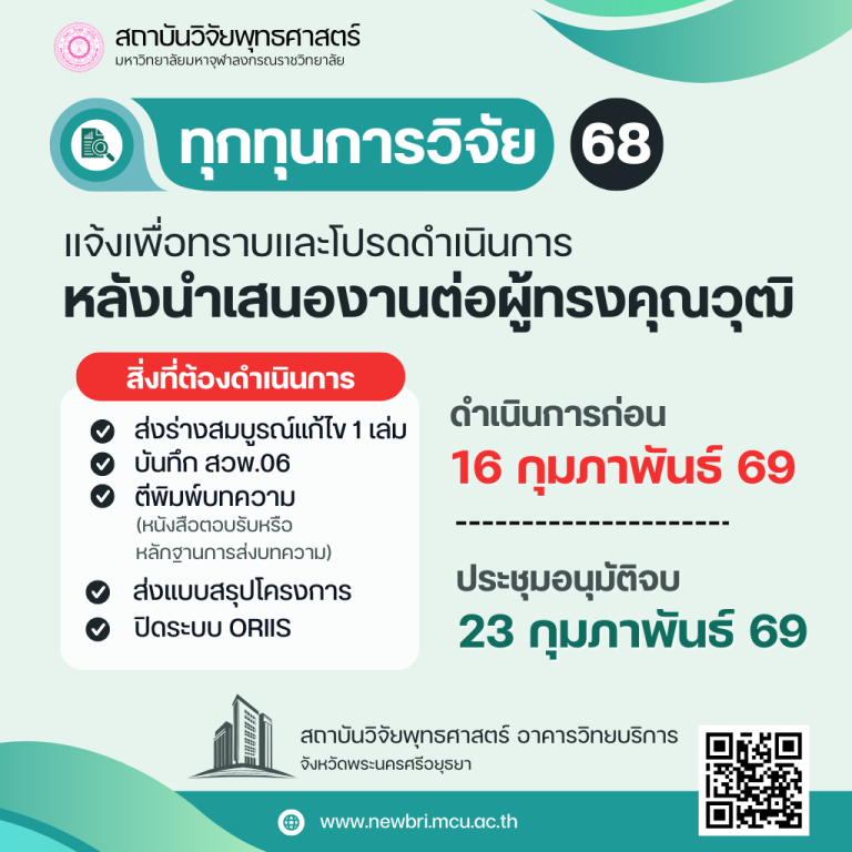 แจ้งนักวิจัย ทุกทุนการวิจัย ปีงบ 2568 ส่งรายงานวิจัยร่างสมบูรณ์ฉบับแก้ไขและดำเนินการปิดโครงการ